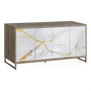 Avia Sideboard Console Cabinet-White Marble Look 4 Door Brown 65 Inch
