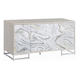 Anok Sideboard Console Cabinet-White Marble Look-Chrome-65 Inch