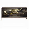 Loila Sideboard Console Cabinet-Black Marble Look-Brown Wood 65 Inch