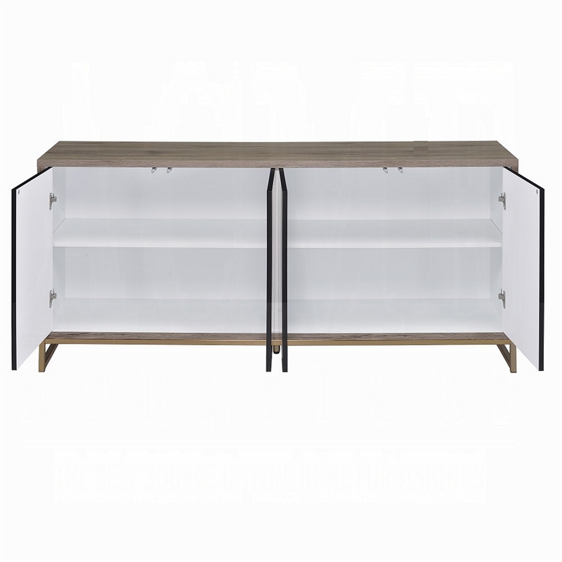 Loila Sideboard Console Cabinet-Black Marble Look-Brown Wood 65 Inch