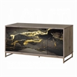 Loila Sideboard Console Cabinet-Black Marble Look-Brown Wood 65 Inch