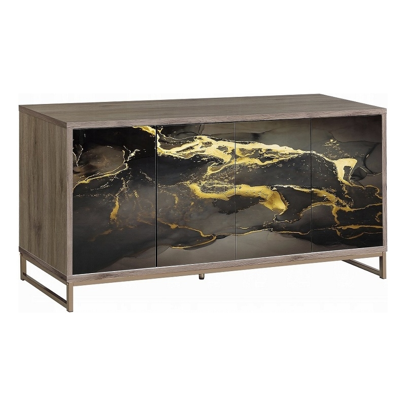 Loila Sideboard Console Cabinet-Black Marble Look-Brown Wood 65 Inch