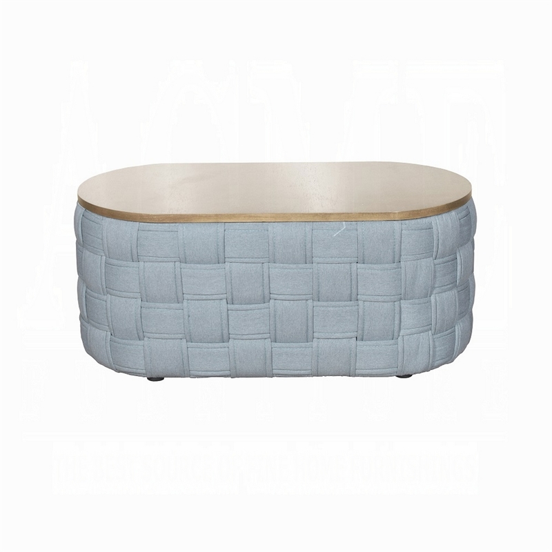 Reah Coffee Table-Knitted Light Blue Chenille-Brown Wood-41 Inch