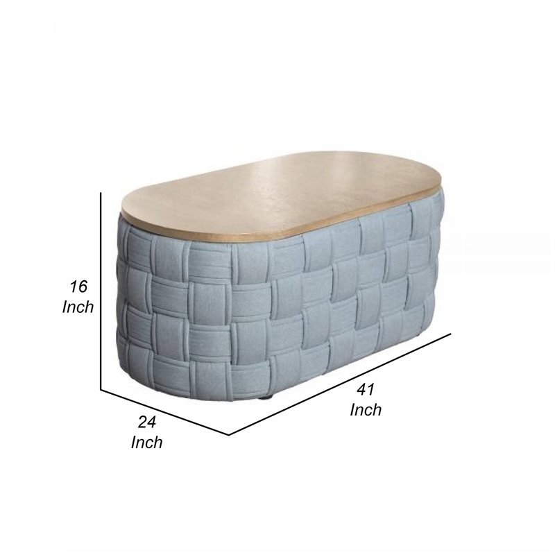 Reah Coffee Table-Knitted Light Blue Chenille-Brown Wood-41 Inch