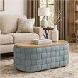Reah Coffee Table-Knitted Light Blue Chenille-Brown Wood-41 Inch