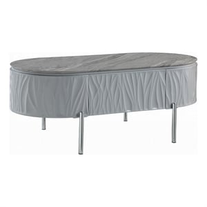 Doug Coffee Table-Gray High Gloss-Chrome Metal-Gray Wood-47 Inch