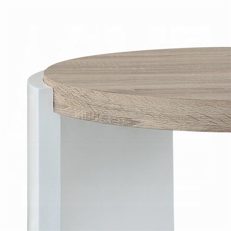 Romani Side End Table-White High Gloss Wood-Brown Top-Oval 26 Inch