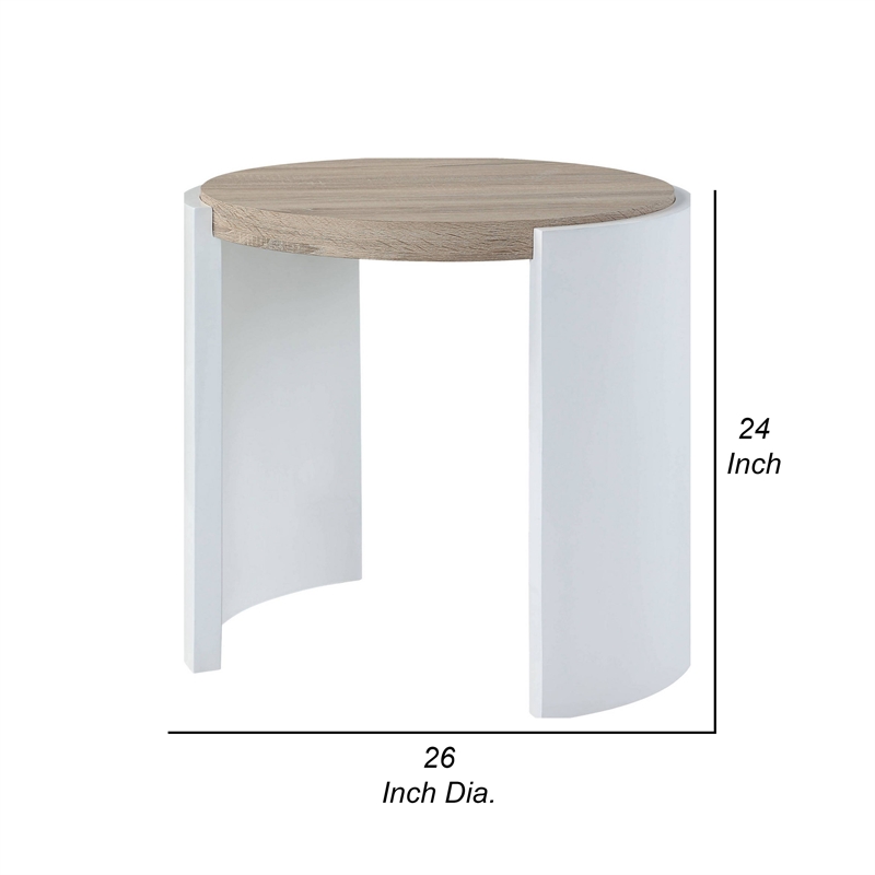 Romani Side End Table-White High Gloss Wood-Brown Top-Oval 26 Inch