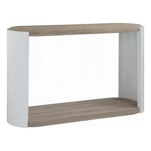 Romani Sofa Console Table-White High Gloss Wood-Brown-Oval 47 Inch
