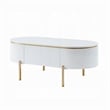 Tyce Oval Coffee Table with Drawer-47 Inch-Glossy White-Gold Metal