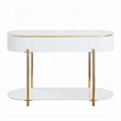 Tyce Sofa Table with Drawer-Shelf-47 Inch Glossy White-Gold Metal