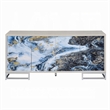 Sideboard Console Cabinet-4 Door-65 Inch Blue Marble Paint-White