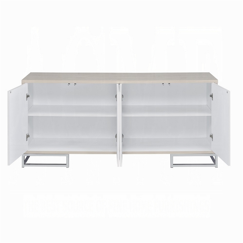 Sideboard Console Cabinet-4 Door-65 Inch Blue Marble Paint-White