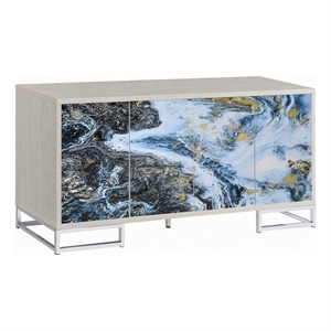 Sideboard Console Cabinet-4 Door-65 Inch Blue Marble Paint-White