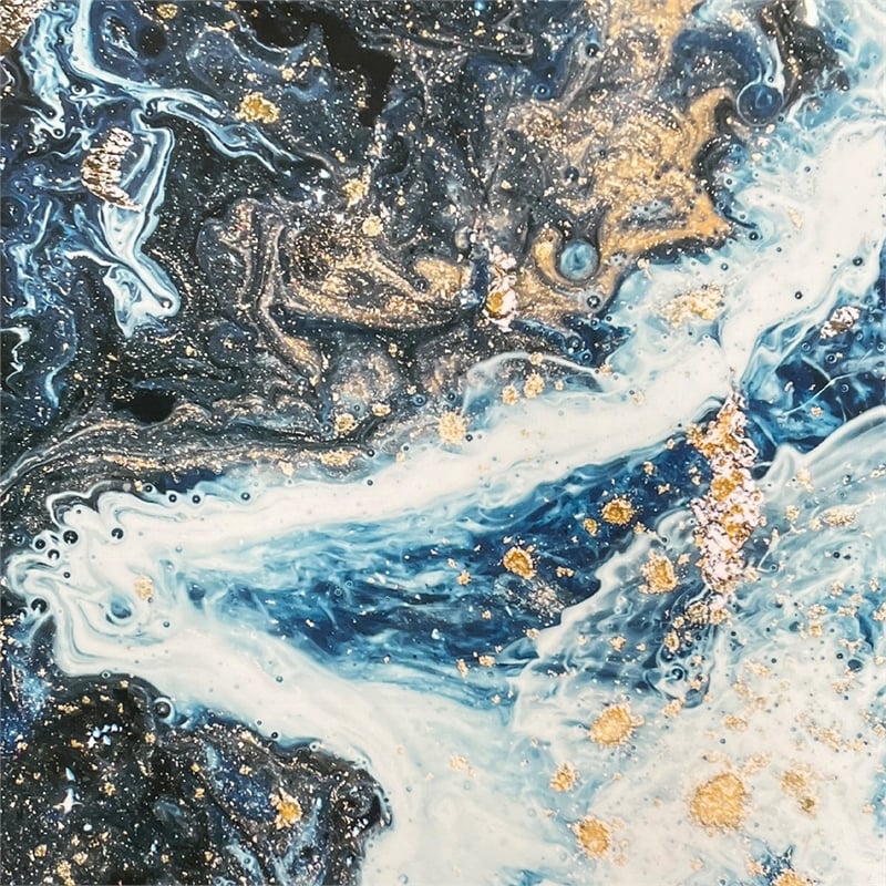 Shira Round Side End Table-22 Inch-Open Chrome Base Blue Faux Marble