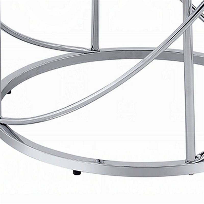 Shira Round Side End Table-22 Inch-Open Chrome Base Blue Faux Marble