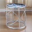 Shira Round Side End Table-22 Inch-Open Chrome Base Blue Faux Marble