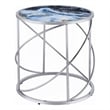Shira Round Side End Table-22 Inch-Open Chrome Base Blue Faux Marble
