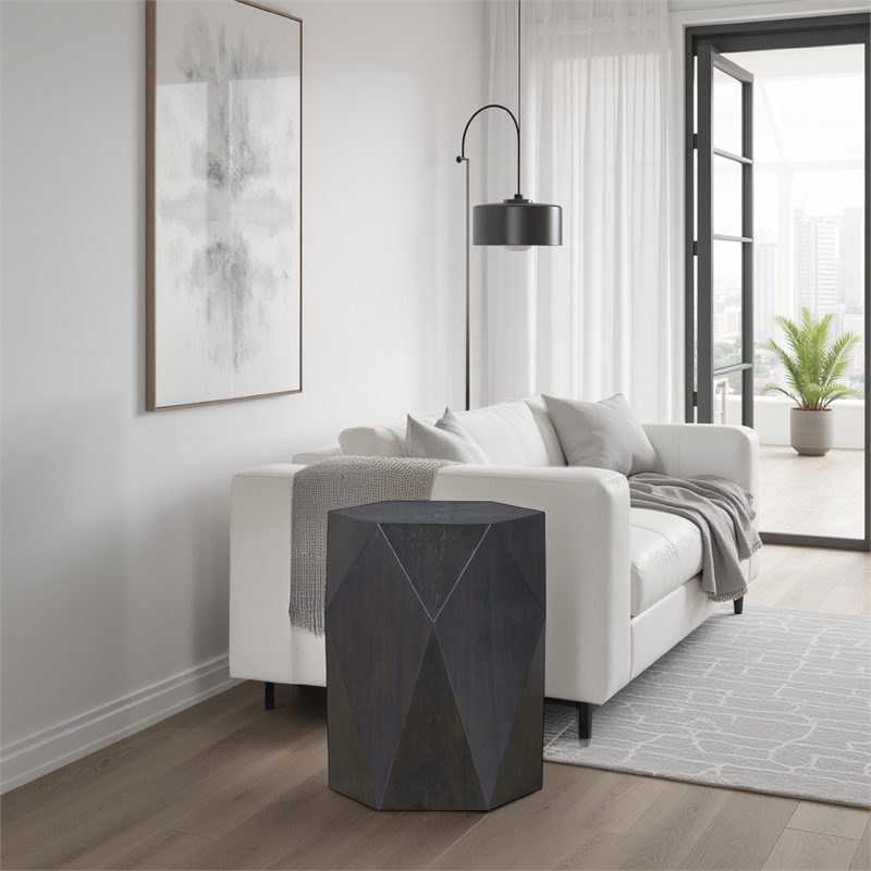Hano Side End Table-Black Rubberwood-22 Inch Modern Geometric Body