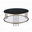 Abio Coffee Table-35 Inch-Round Sintered Stone Top-Black and Gold