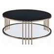 Abio Coffee Table-35 Inch-Round Sintered Stone Top-Black and Gold
