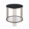 Abio Side End Table-23 Inch-Round Sintered Stone Top-Black and Gold