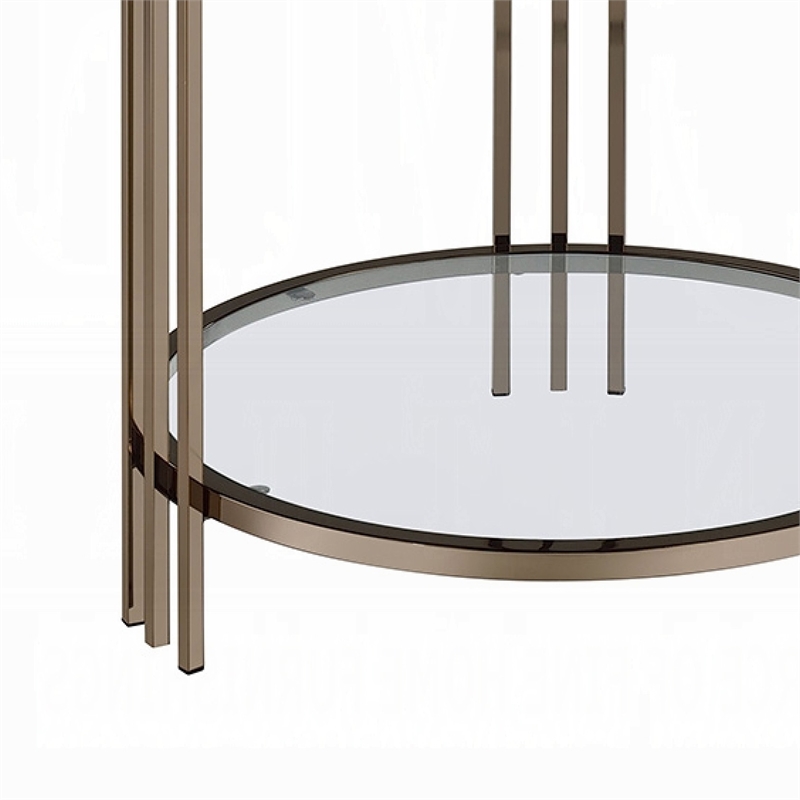 Abio Side End Table-23 Inch-Round Sintered Stone Top-Black and Gold