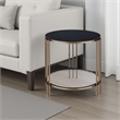Abio Side End Table-23 Inch-Round Sintered Stone Top-Black and Gold