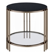 Abio Side End Table-23 Inch-Round Sintered Stone Top-Black and Gold