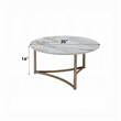 Acor Coffee Table-35 Inch-Round Sintered Stone Top-White and Gold
