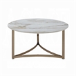 Acor Coffee Table-35 Inch-Round Sintered Stone Top-White and Gold