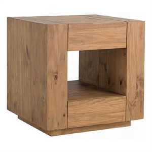 Ayma End Table-1 Inner Shelf-Drawers-Brown Oak Wood Frame-24 Inch