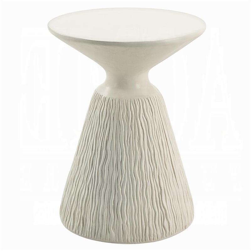 Uane Accent Table-Sculpted Natural White Cement-Round 16 Inch Top
