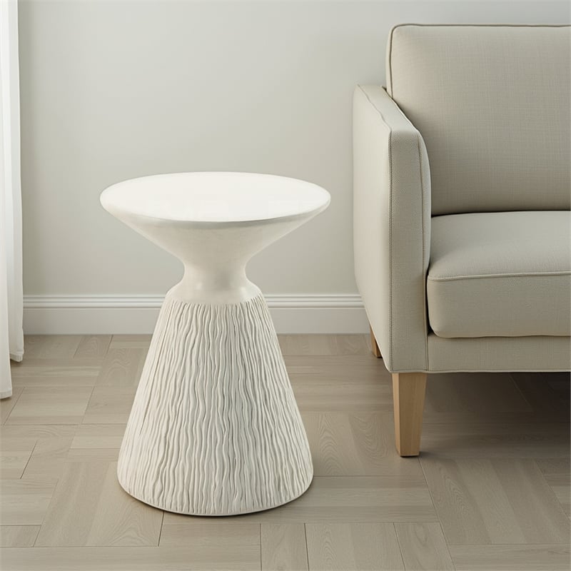 Uane Accent Table-Sculpted Natural White Cement-Round 16 Inch Top