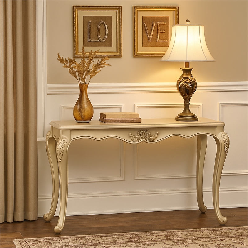 Bertha Sofa Table-Ornate Classic European Champagne Gold Wood 52 Inch