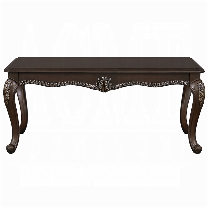 Reese Coffee Table-European Carved Classic Cherry Brown Wood-48 Inch