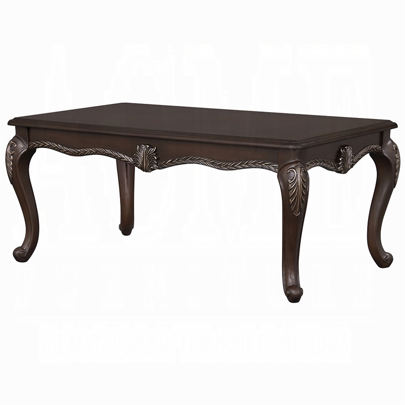 Reese Coffee Table-European Carved Classic Cherry Brown Wood-48 Inch