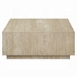 Lory Coffee Table-35 Inch Square Travertine Top-Natural Wood Beige