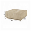 Lory Coffee Table-35 Inch Square Travertine Top-Natural Wood Beige