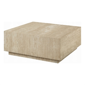 Lory Coffee Table-35 Inch Square Travertine Top-Natural Wood Beige