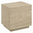 Lory Side End Table-19 Inch Square Travertine Top-Natural Wood Beige