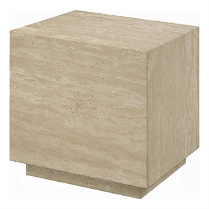 Lory Side End Table-19 Inch Square Travertine Top-Natural Wood Beige