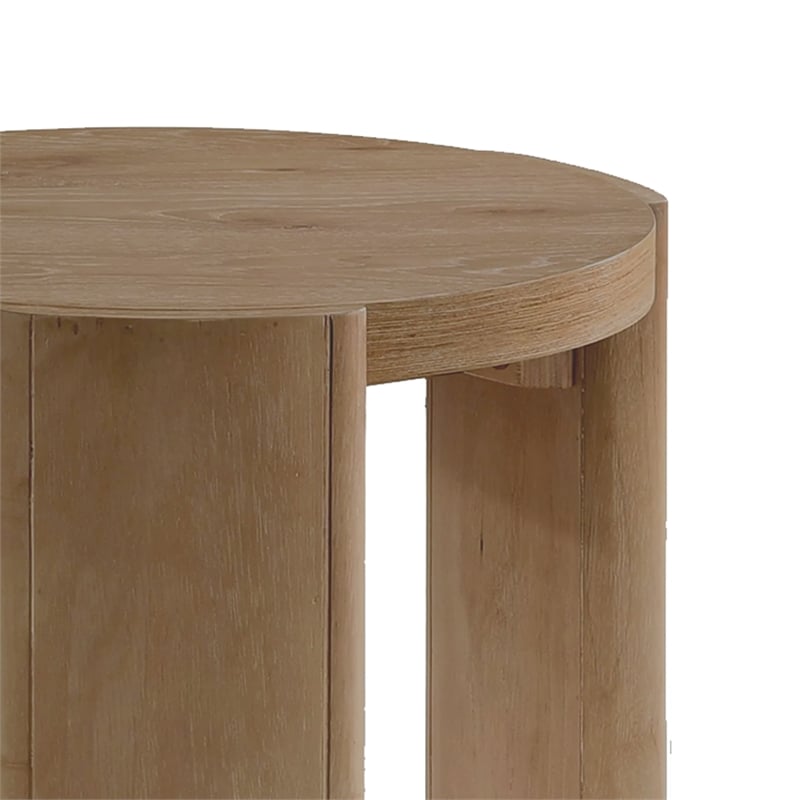 Timore End Table-Round 20 Inch Oak Brown Wood Top-Plinth Base