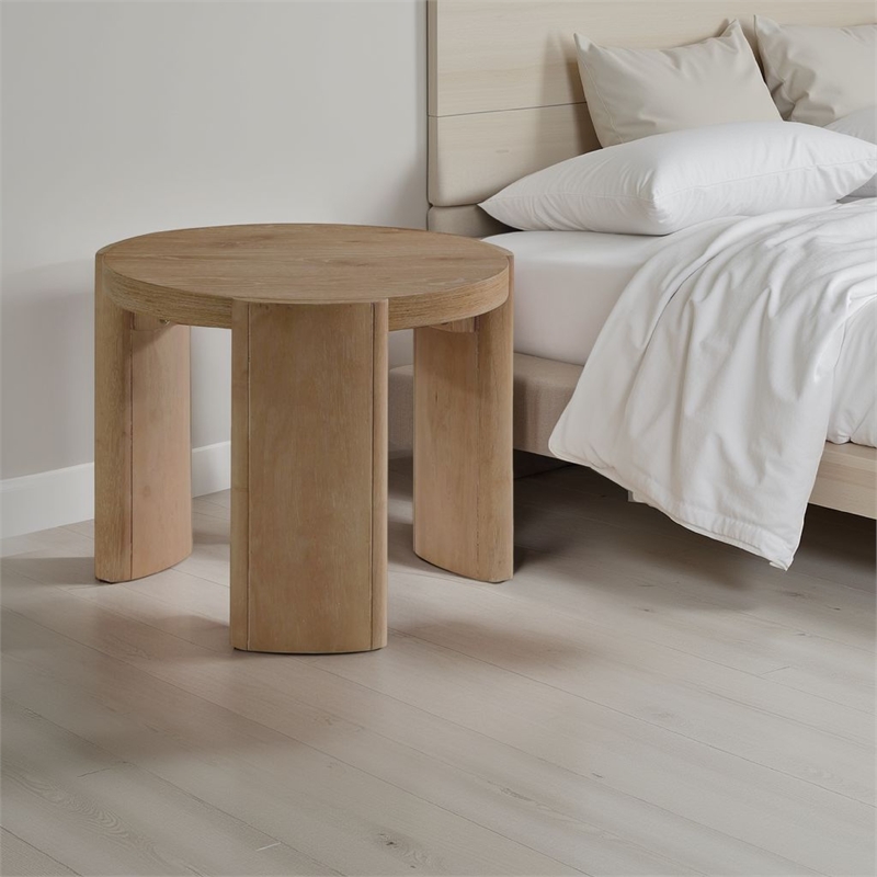 Timore End Table-Round 20 Inch Oak Brown Wood Top-Plinth Base