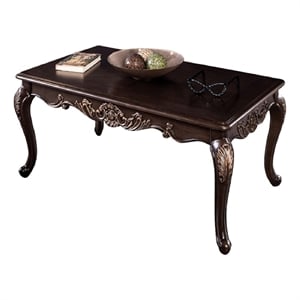 Astor Coffee Table-52 Inch Dark Cherry Brown Wood-Carved Details