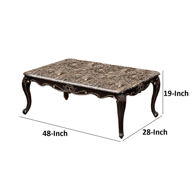 Ery Coffee Table-Dark Walnut Brown Wood-Carved Details-48 Inch