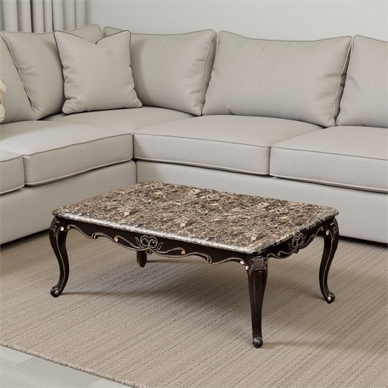 Ery Coffee Table-Dark Walnut Brown Wood-Carved Details-48 Inch