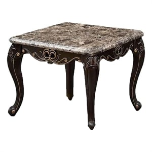 Ery End Table-Dark Walnut Brown Wood-Carved Details-28 Inch