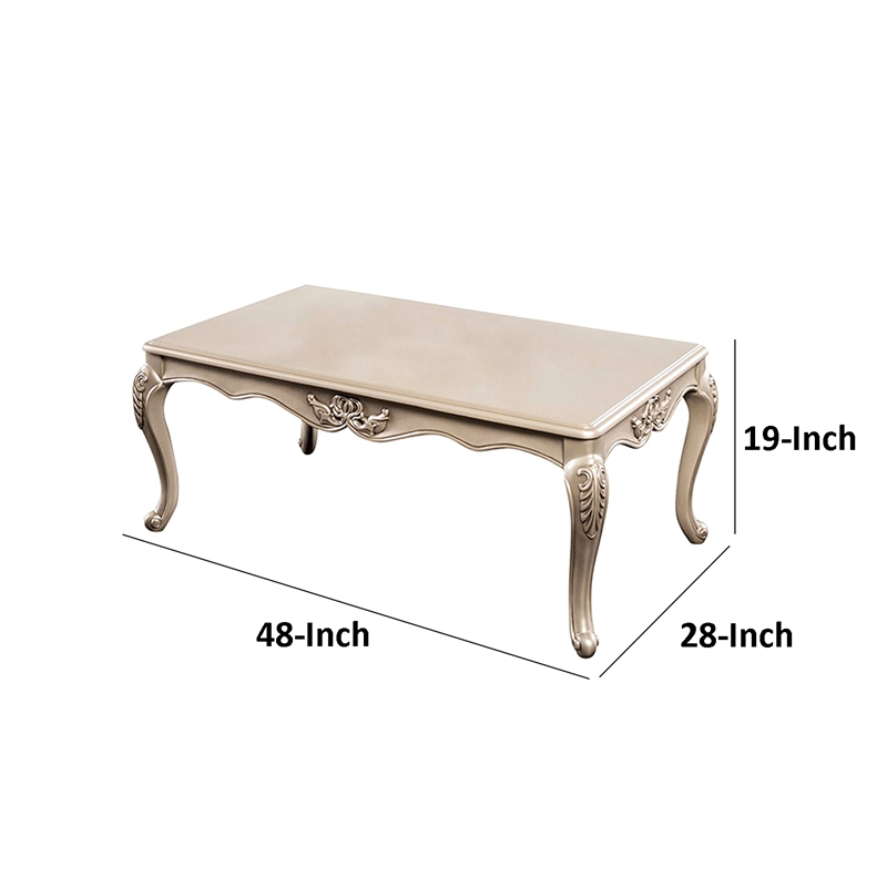 Ery Coffee Table-Champagne Wood Frame-Carved Details-48 Inch
