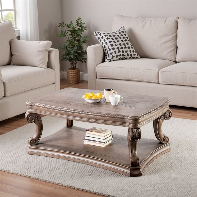 Olane Coffee Table-Weathered Oak Brown Wood-Rustic Farmhouse 52 Inch